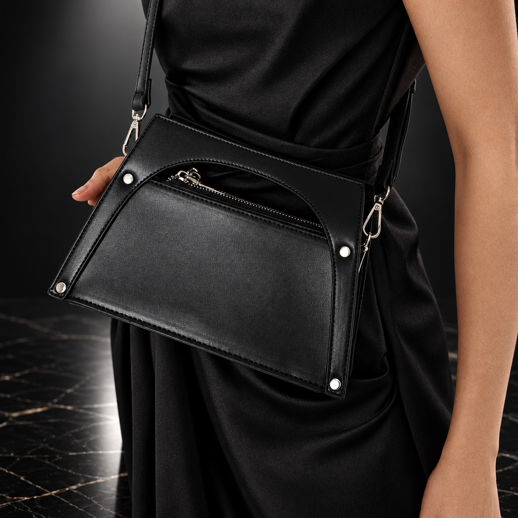 Metal-Frame Buckle Faux-Leather Top-Handle Bag