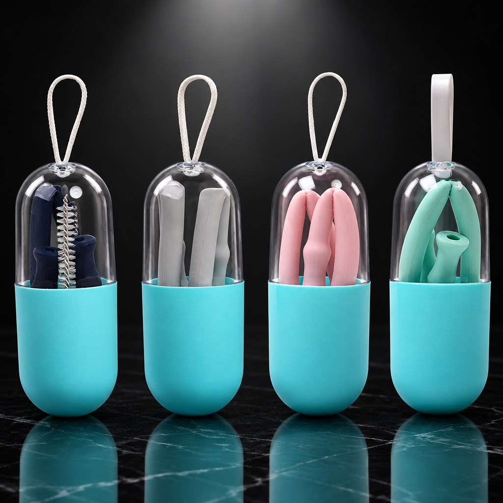 Collapsible Silicone Travel Straw with Case
