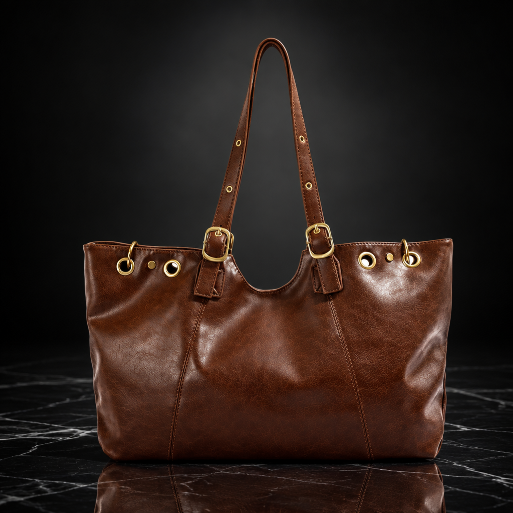 Wax Finish Faux-Leather Vintage Tote