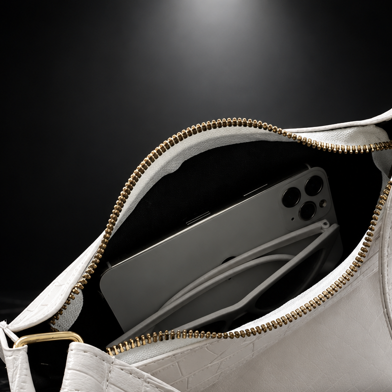 Croc-Embossed Faux-Leather Underarm Bag
