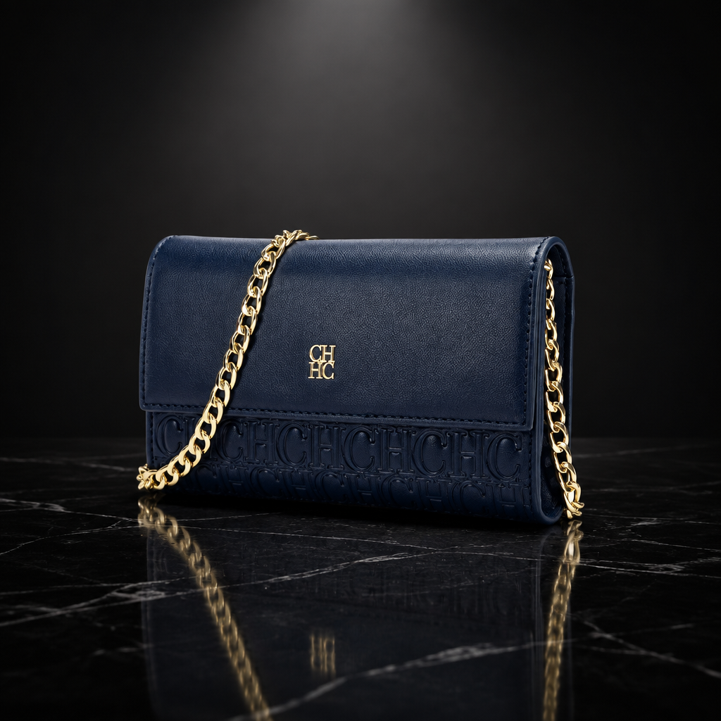 Faux Leather Chain-Strap Clutch Bag
