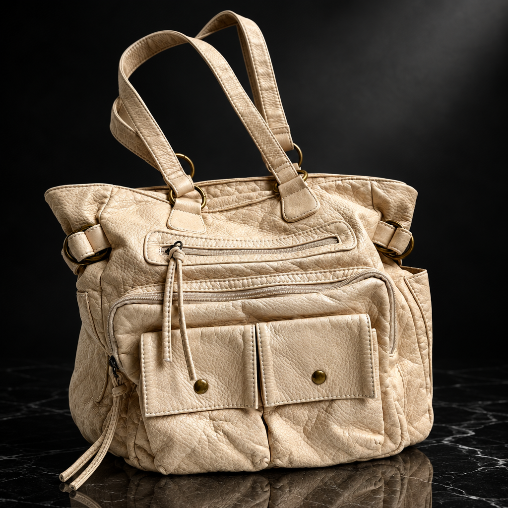 Vegan Leather Vintage Washed Tote Bag