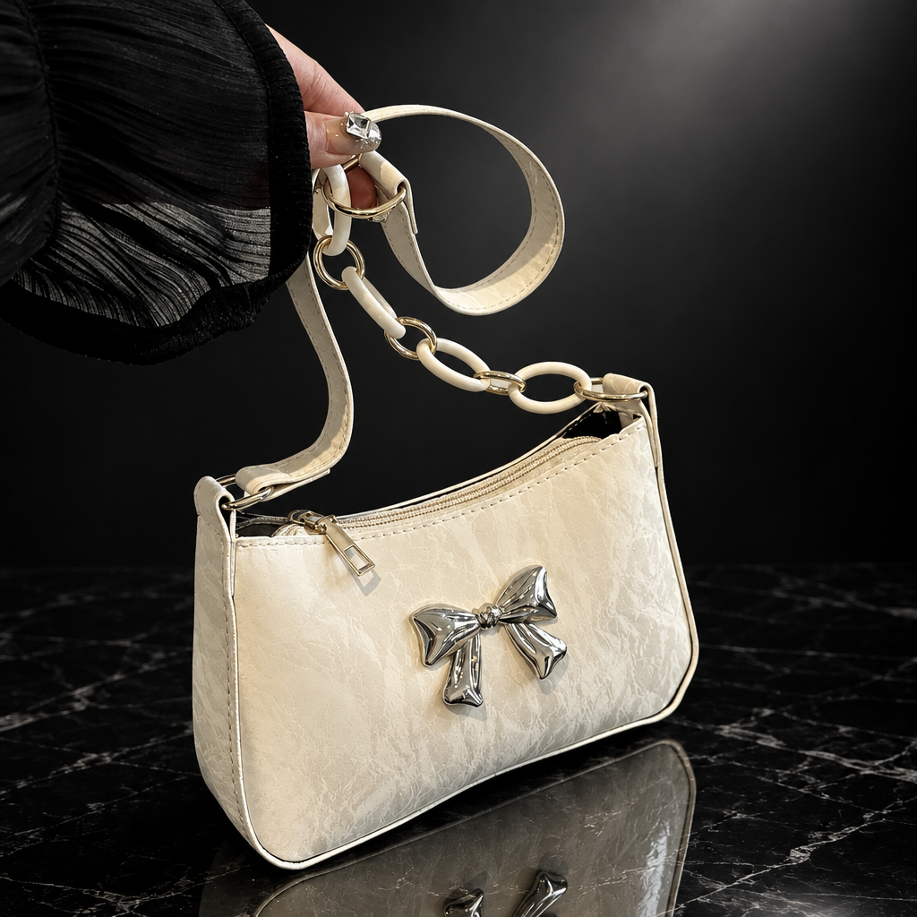 Bow Faux Leather Shoulder Bag
