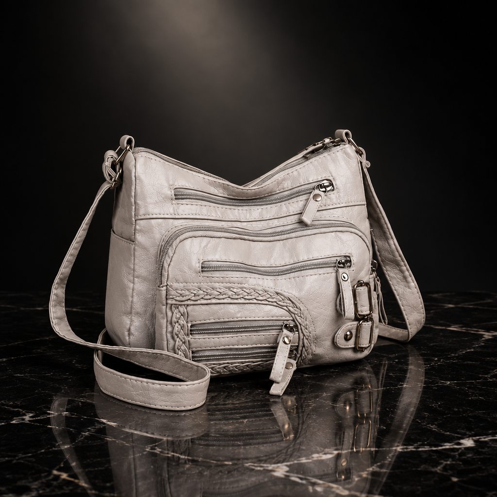 Multi Pockets Faux Leather Shoulder Bag