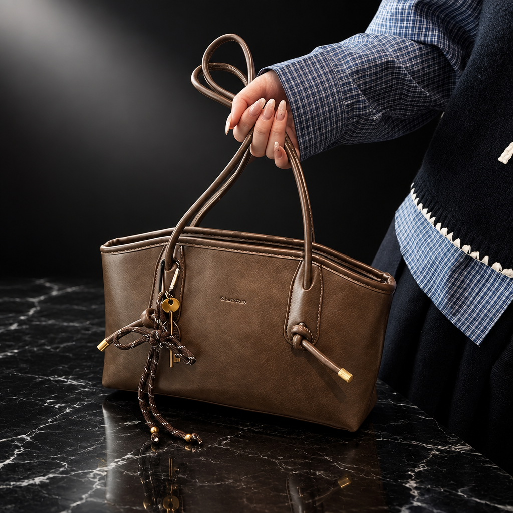 Tassel-Detail Vintage Faux-Leather Shoulder Bag