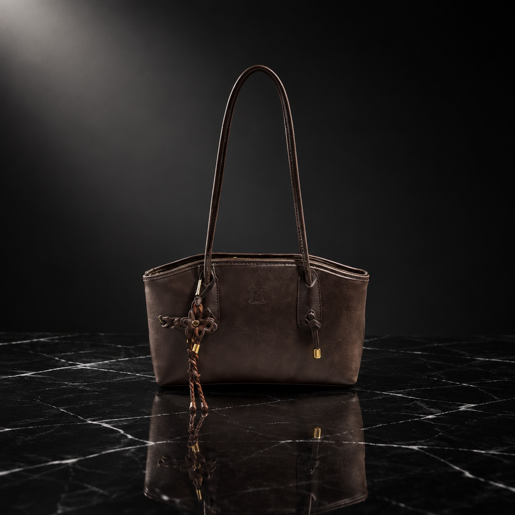 Tassel-Detail Vintage Faux-Leather Shoulder Bag