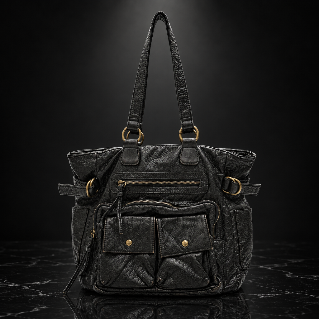Vegan Leather Vintage Washed Tote Bag