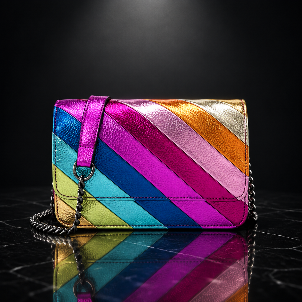 Rainbow Stripe Faux Leather Flap Shoulder Bag