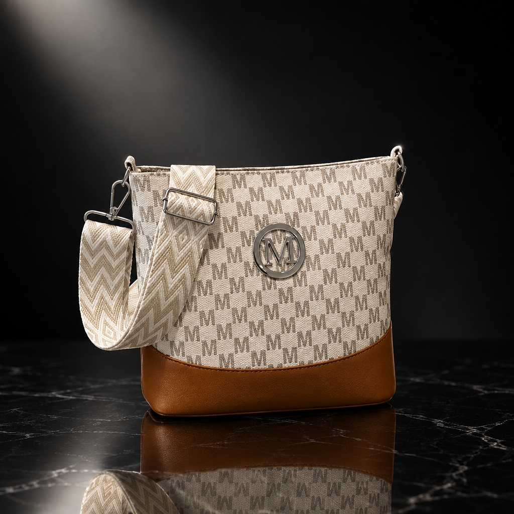 M Badge Multi-Pocket Faux-Leather Crossbody Bag