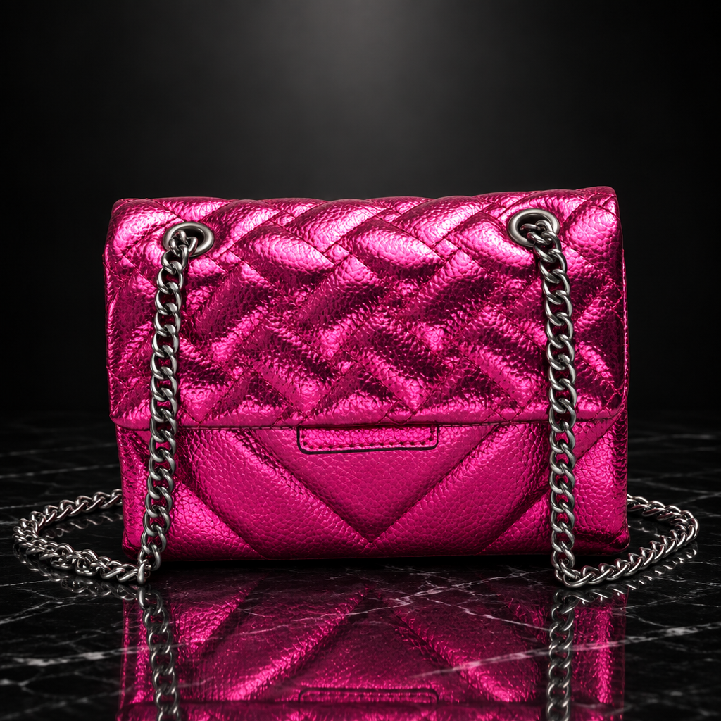 Quilted Metallic Flap Shoulder Bag