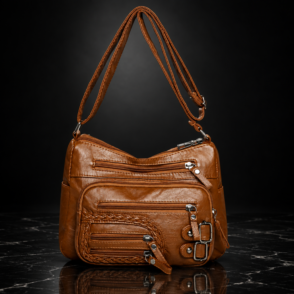 Multi Pockets Faux Leather Shoulder Bag