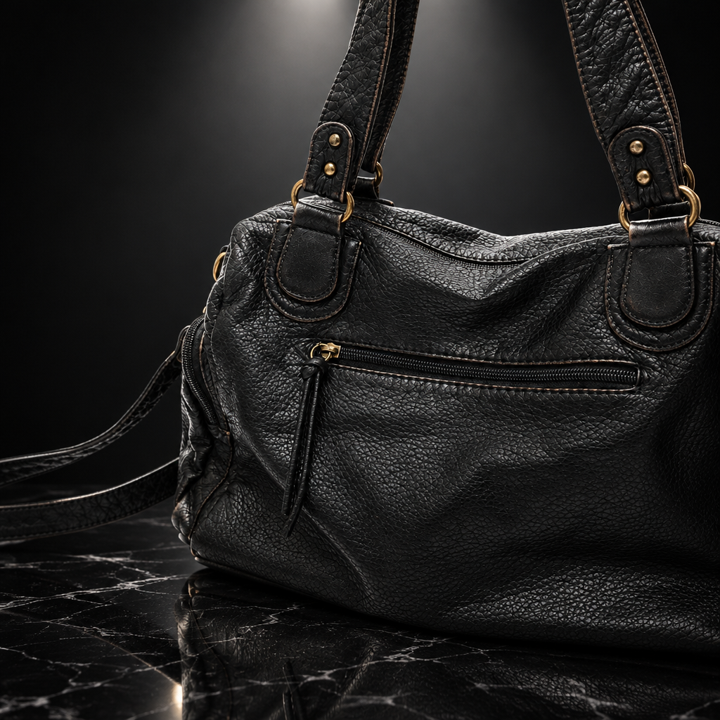 Rivet-Detail Washed-Finish Shoulder Bag