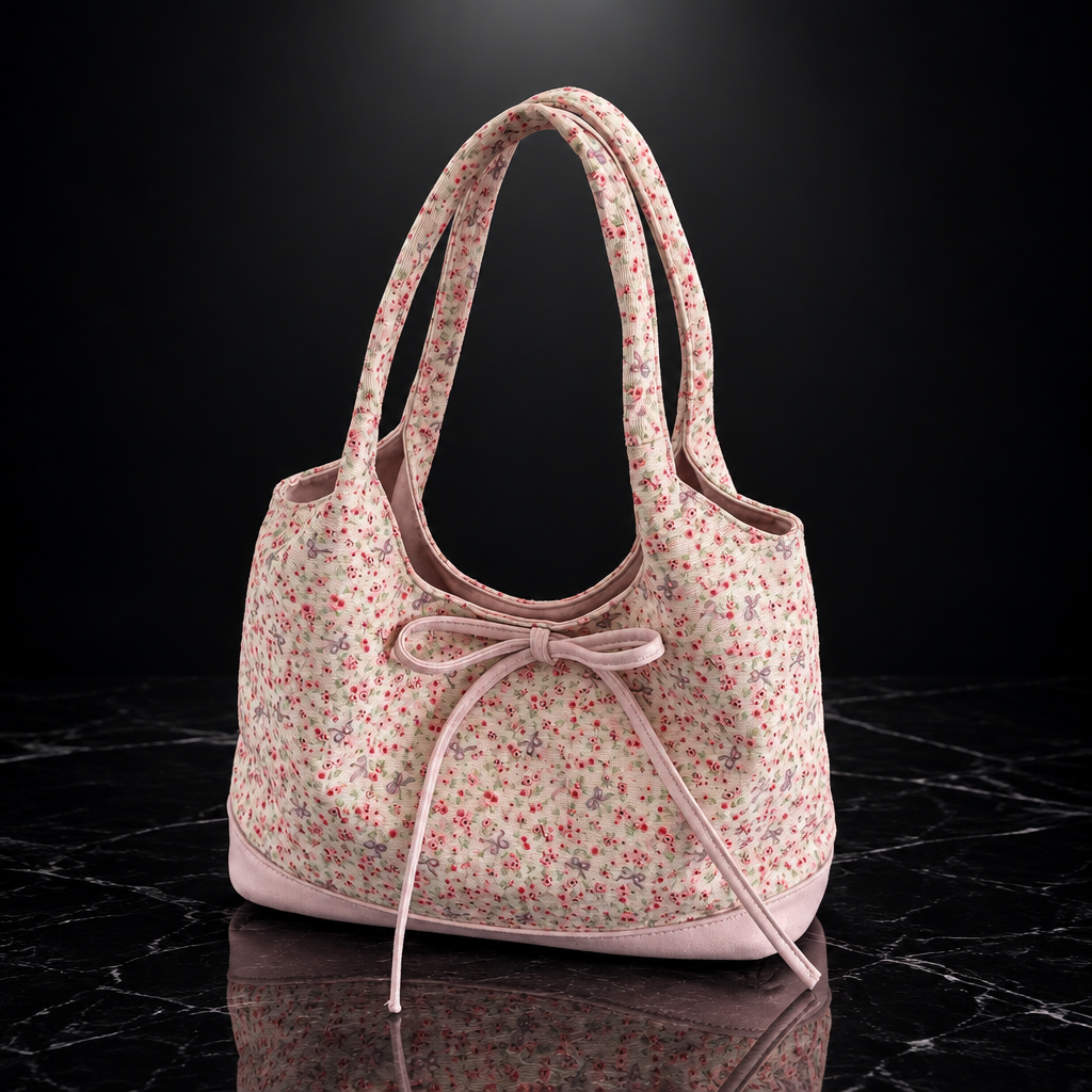 Pink Floral-Embroidered Shoulder Bag