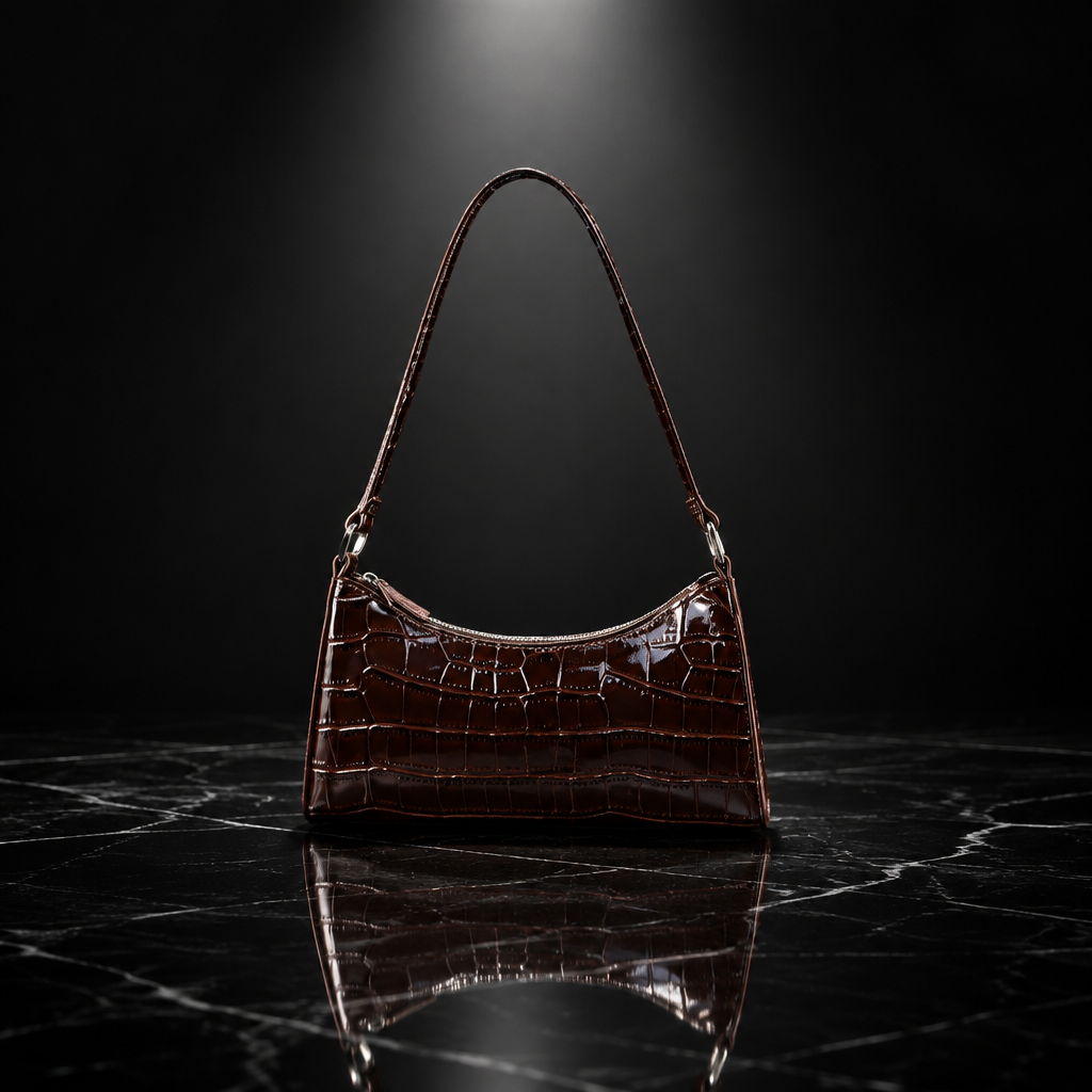 Croc-Embossed Faux-Leather Underarm Bag