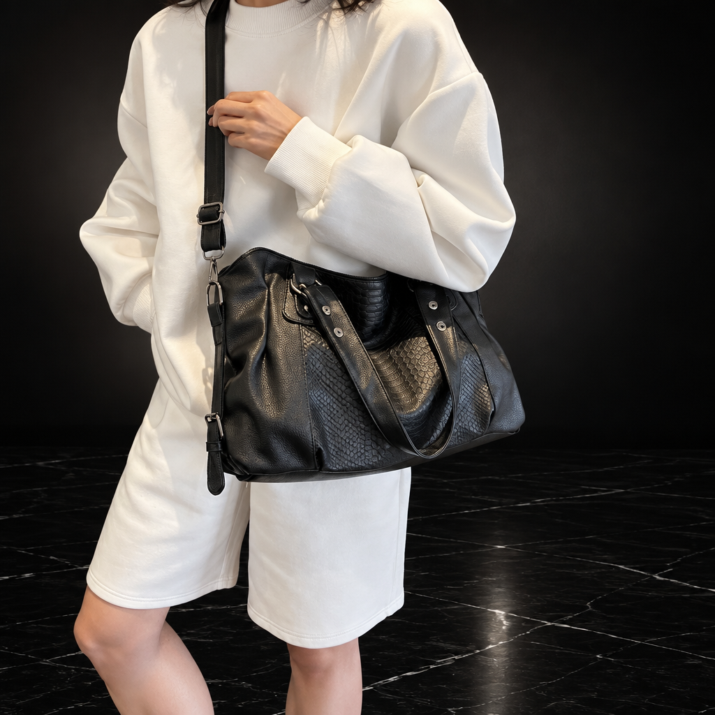 Textured Faux-Leather Convertible Bag with Zip Top