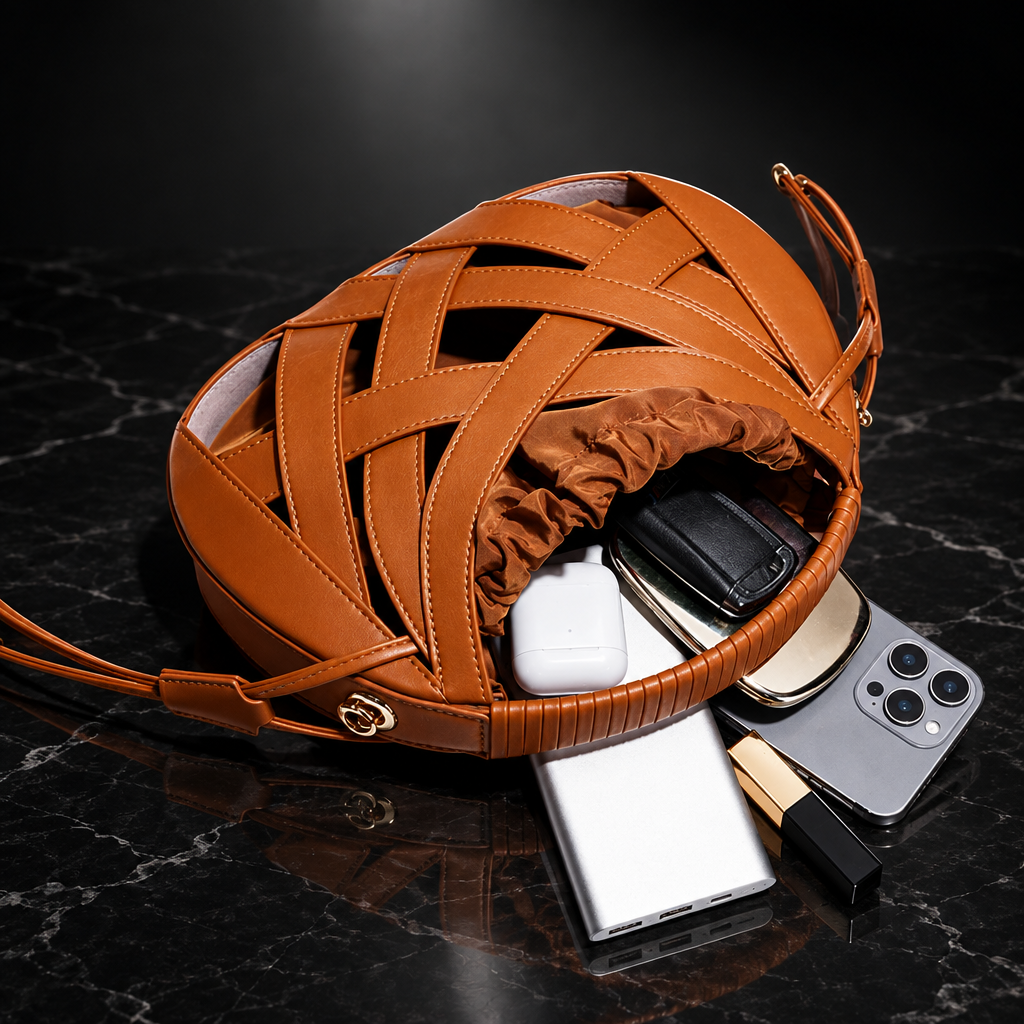 Faux-Leather Drawstring Handbag