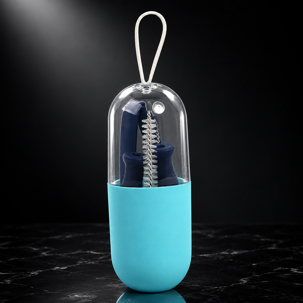 Collapsible Silicone Travel Straw with Case