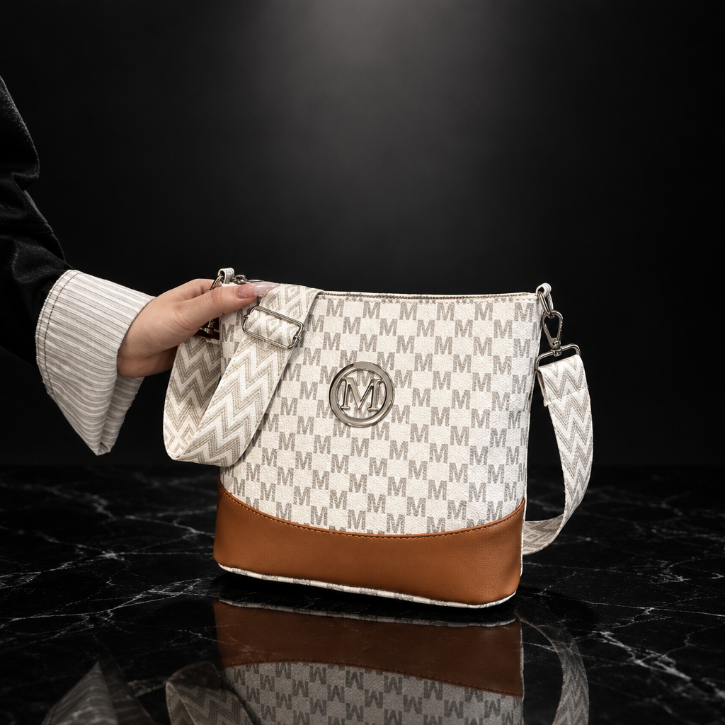 M Badge Multi-Pocket Faux-Leather Crossbody Bag