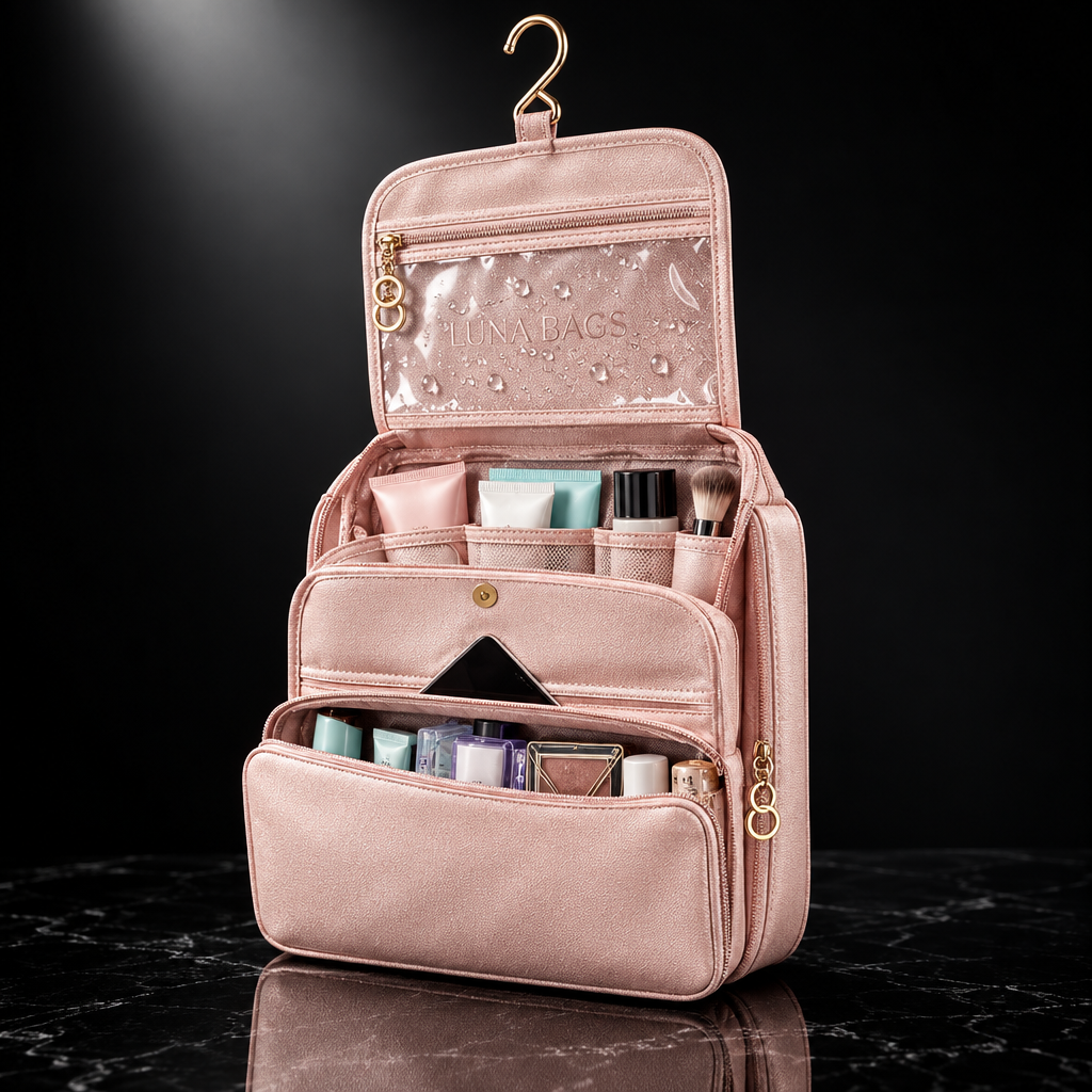 Hanging travel toiletry organizer, Luna studio shot