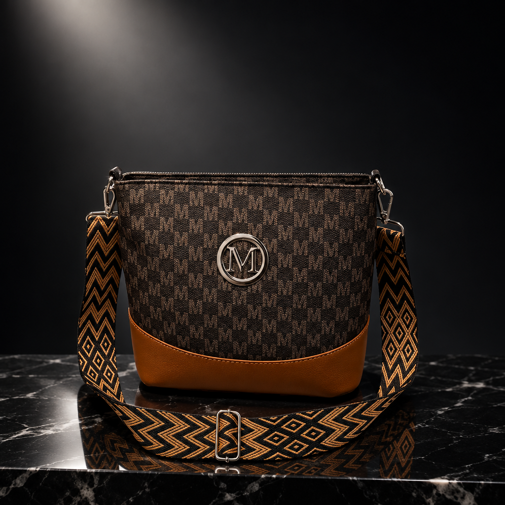 M Badge Multi-Pocket Faux-Leather Crossbody Bag