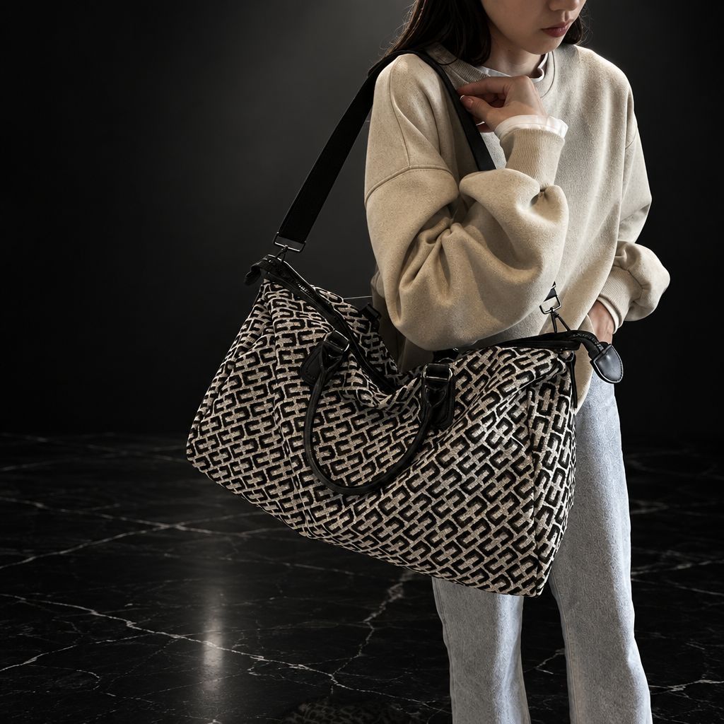 Letter-Print Oxford Carry-On Bag