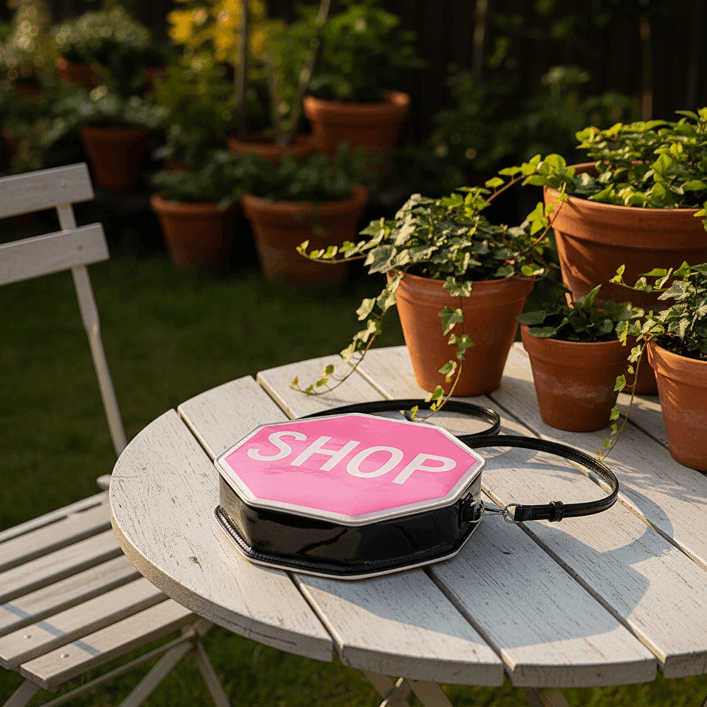 Pink and black sign bag lying flat