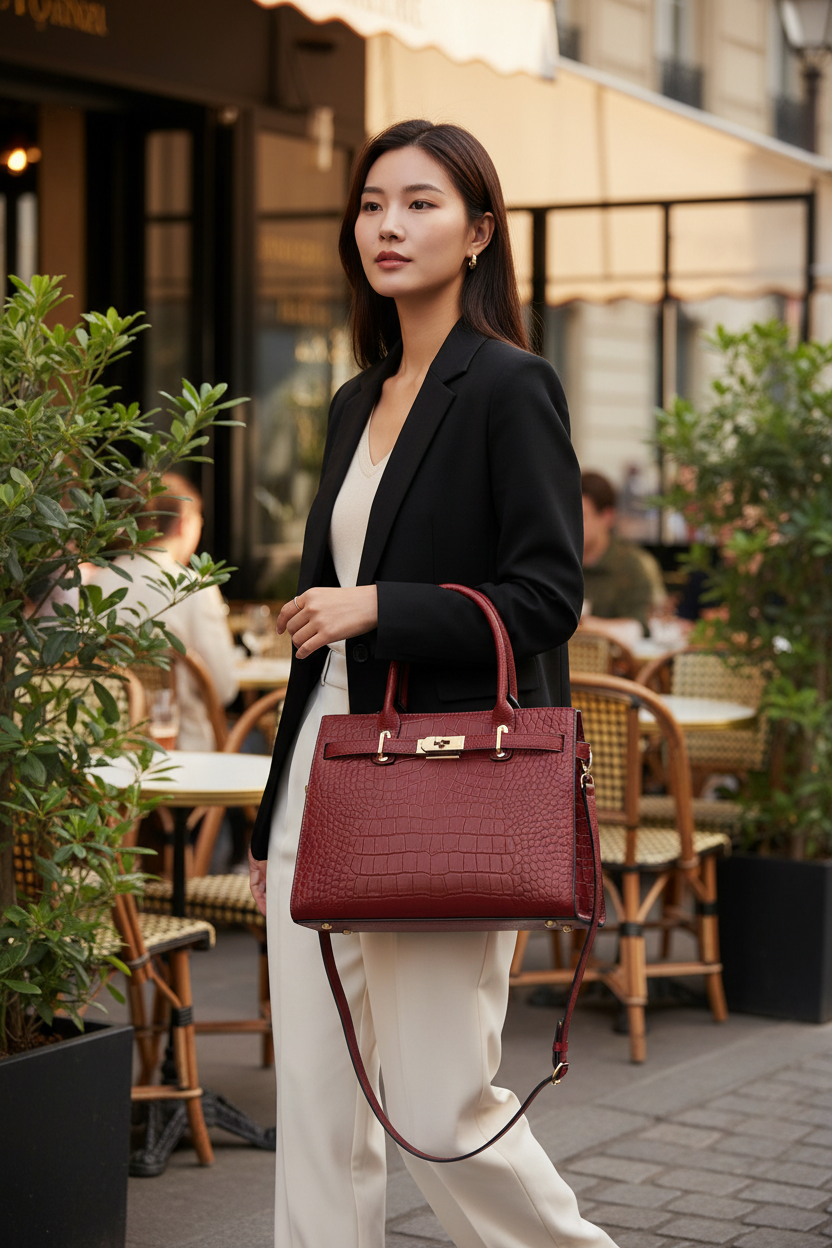 Red Scarlet Crocodile-Embossed Genuine Leather Bag Handbags product image 14