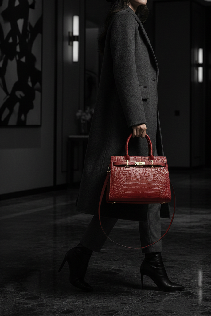 Red Scarlet Crocodile-Embossed Genuine Leather Bag Handbags product image 10