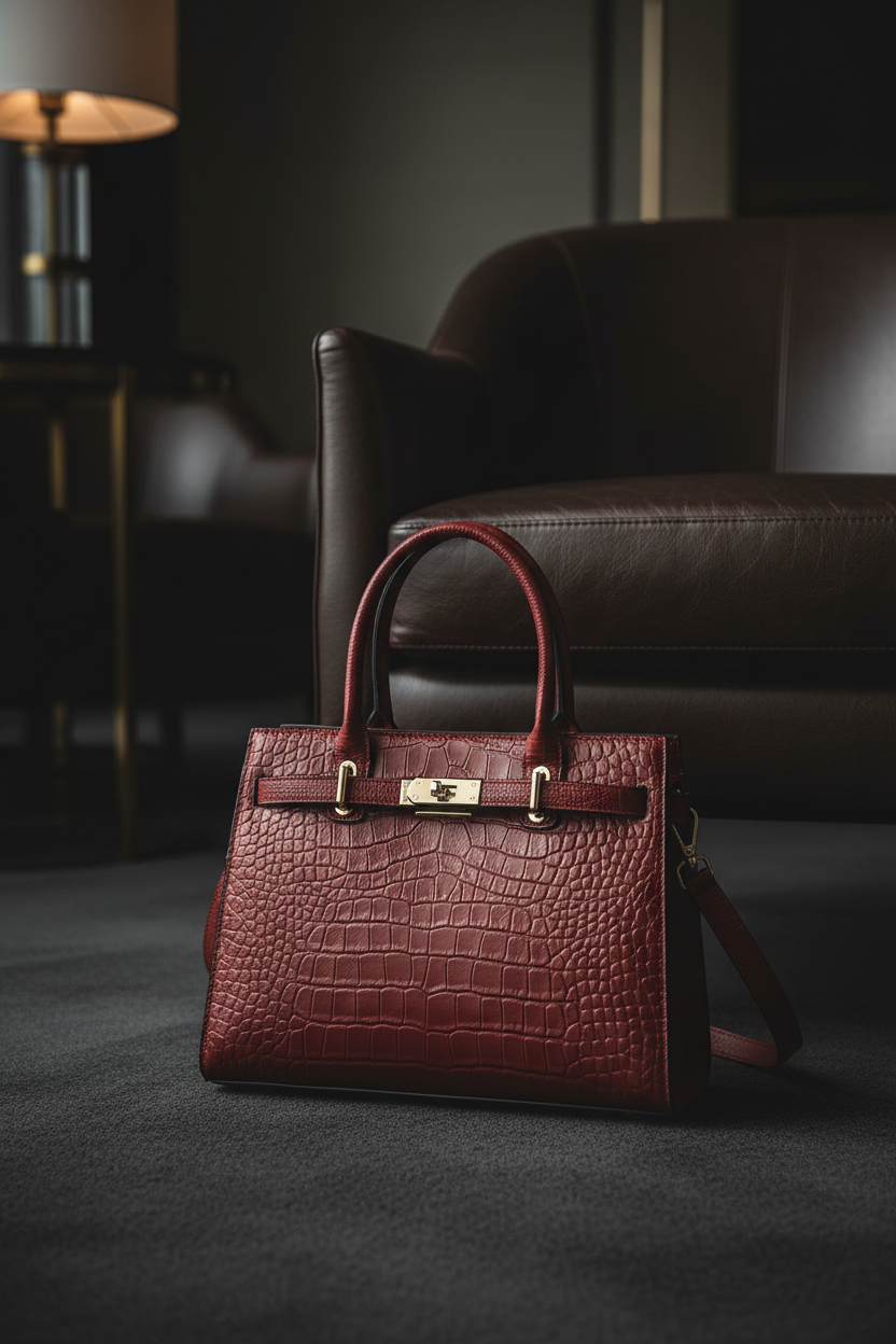 Red Scarlet Crocodile-Embossed Genuine Leather Bag Handbags product image 11
