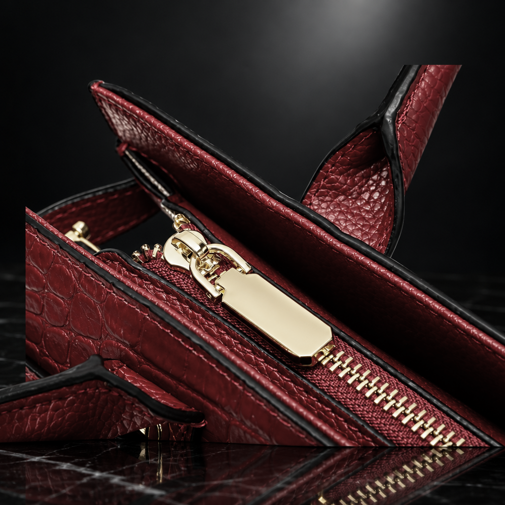Red Scarlet Crocodile-Embossed Genuine Leather Bag