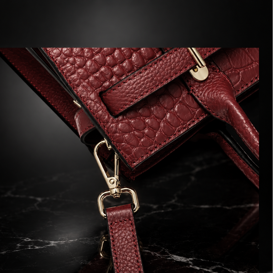 Red Scarlet Crocodile-Embossed Genuine Leather Bag