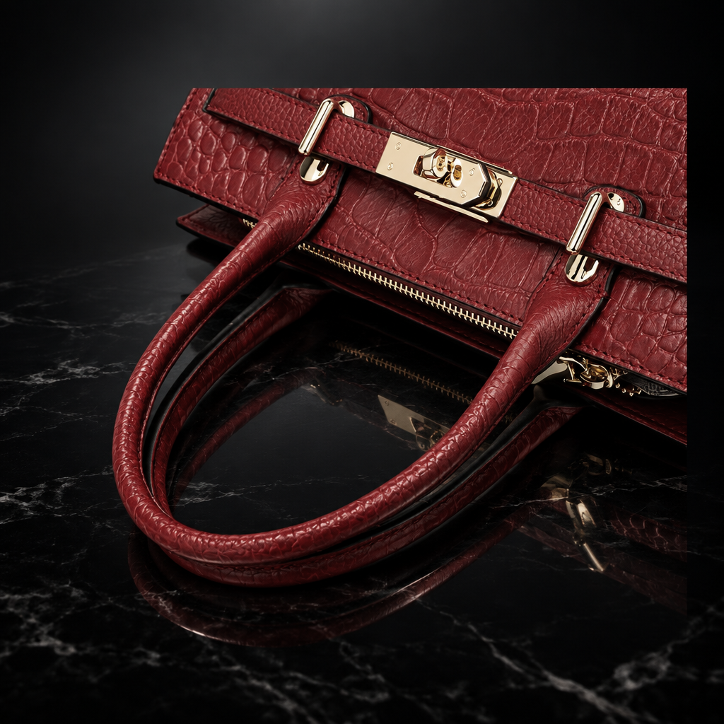 Red Scarlet Crocodile-Embossed Genuine Leather Bag