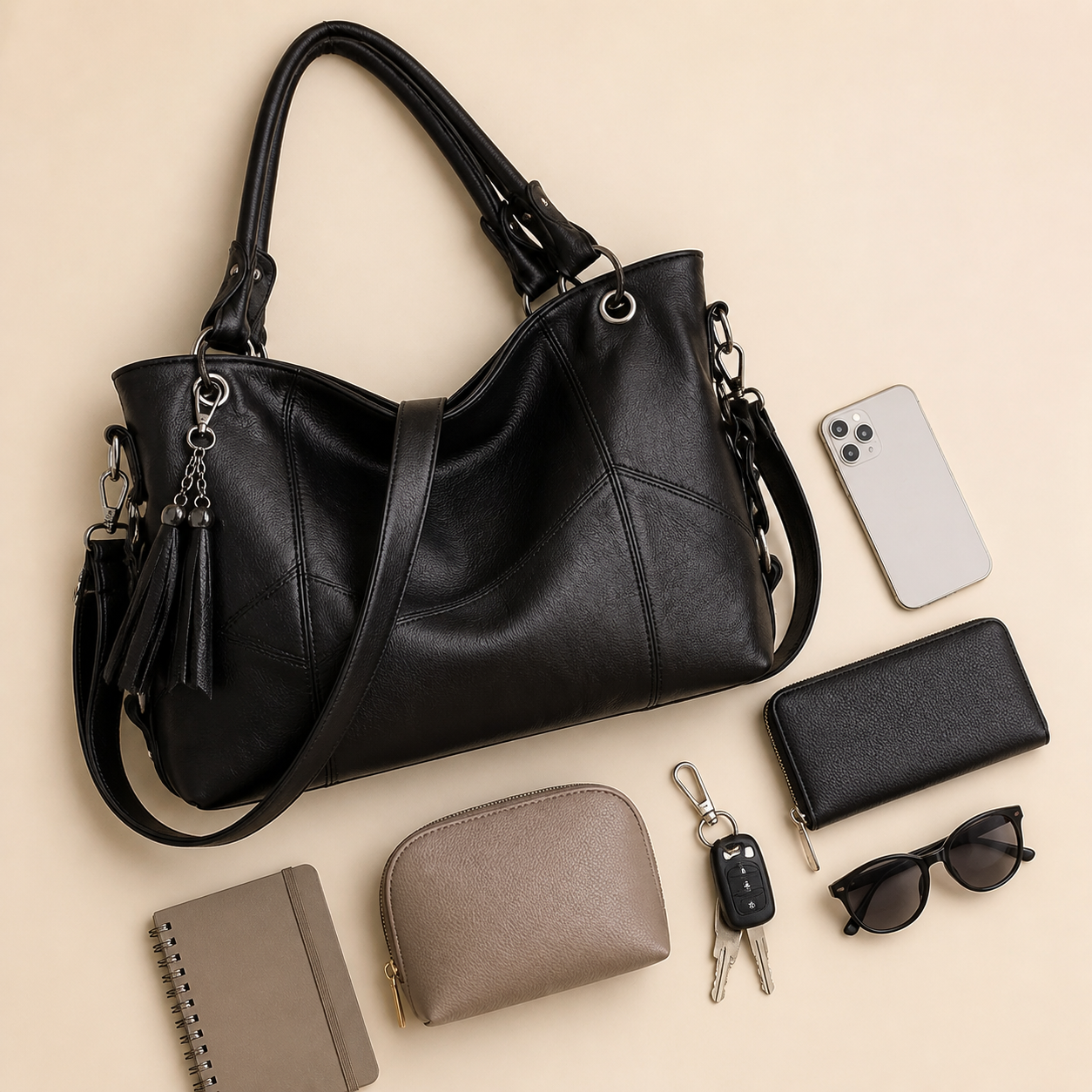 Handtasche aus weichem Leder mit Quaste