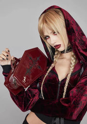 Red Gothic Leather Embroidered Coffin Bag