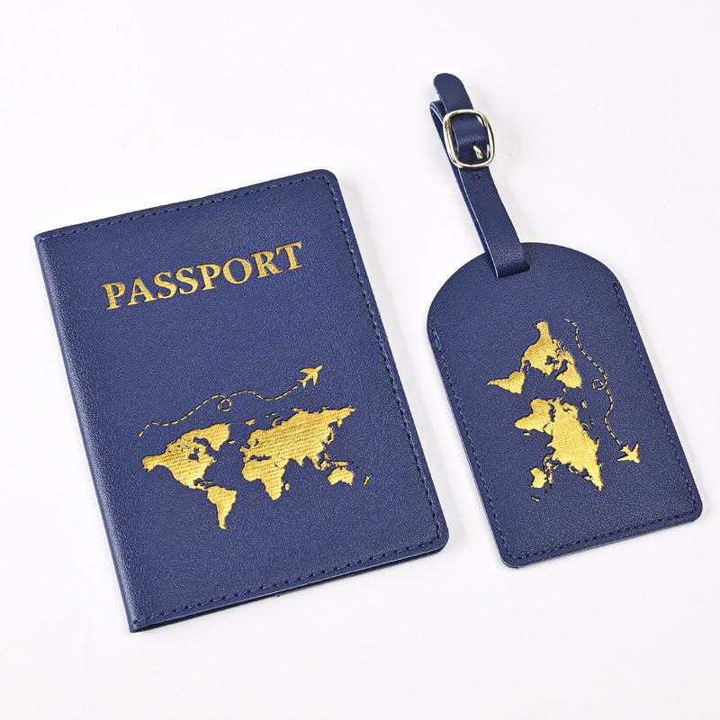 Creative Passport Holder & Luggage Tags – Dark Blue Map