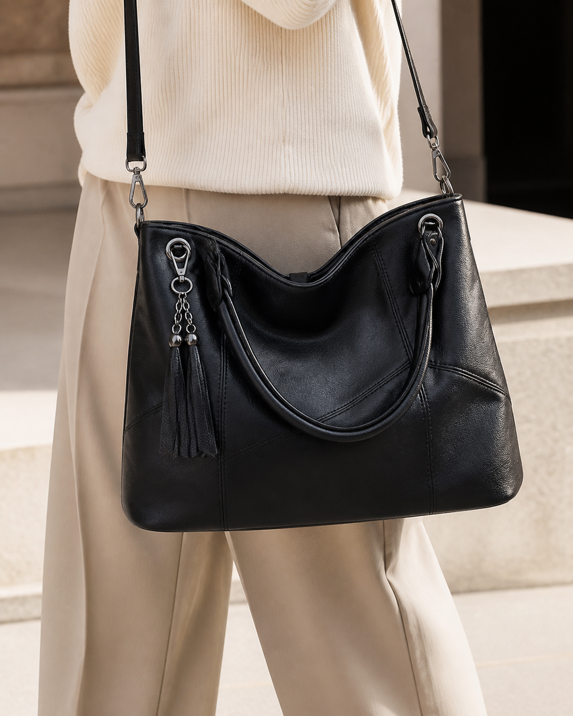 Handtasche aus weichem Leder mit Quaste