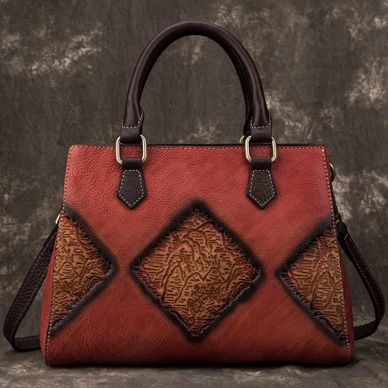 Top Layer Cowhide Retro Tote Bag