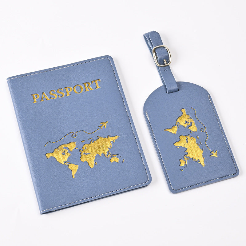 Creative Passport Holder & Luggage Tags – Light Blue Map