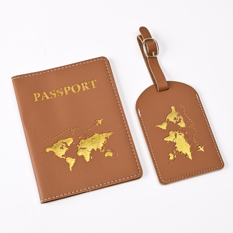 Creative Passport Holder & Luggage Tags – Light Brown Map