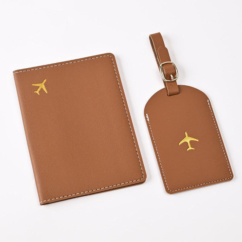 Creative Passport Holder & Luggage Tags – Light Brown Aircraft
