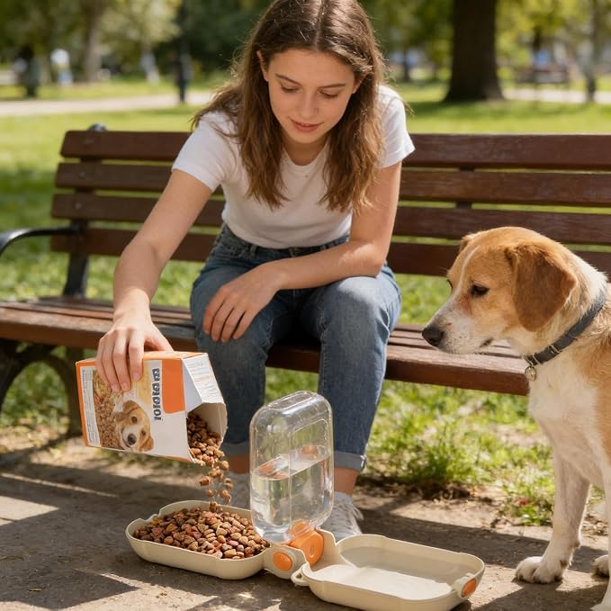 Dual-Use Folding Portable Pet Travel Feeder