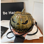 Pumpkin Shape Halloween Crossbody Bag Glossy Pvc Jack O Lantern Face Top Handle Handbag For Women