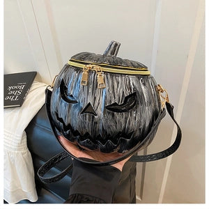 Pumpkin Shape Halloween Crossbody Bag Glossy Pvc Jack O Lantern Face Top Handle Handbag For Women