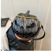 Pumpkin Shape Halloween Crossbody Bag Glossy Pvc Jack O Lantern Face Top Handle Handbag For Women