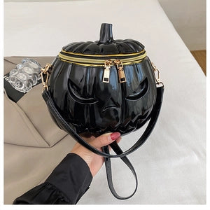 Pumpkin Shape Halloween Crossbody Bag Glossy Pvc Jack O Lantern Face Top Handle Handbag For Women