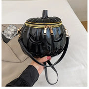 Pumpkin Shape Halloween Crossbody Bag Glossy Pvc Jack O Lantern Face Top Handle Handbag For Women