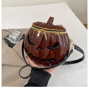 Pumpkin Shape Halloween Crossbody Bag Glossy Pvc Jack O Lantern Face Top Handle Handbag For Women