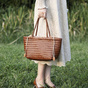 Weave Genuine Leather Hand Basket Handbags product image 2