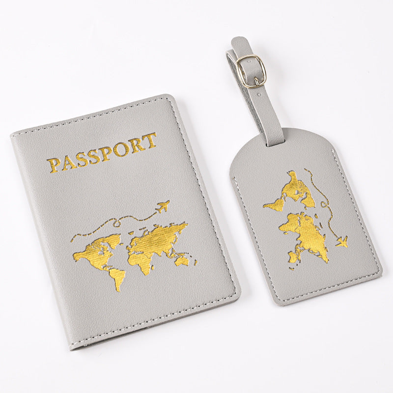 Creative Passport Holder & Luggage Tags – Light Gray Map