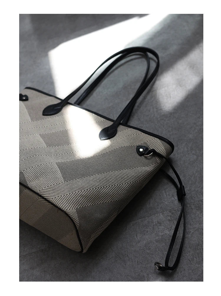 Luna Herringbone Leather-Trim Tote